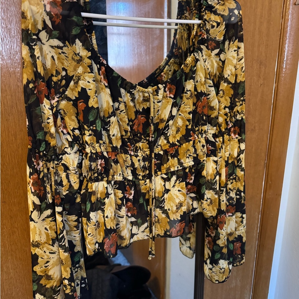 Floral Black and Yellow Women's Top